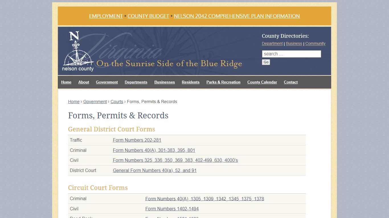 Forms, Permits & Records - Nelson County